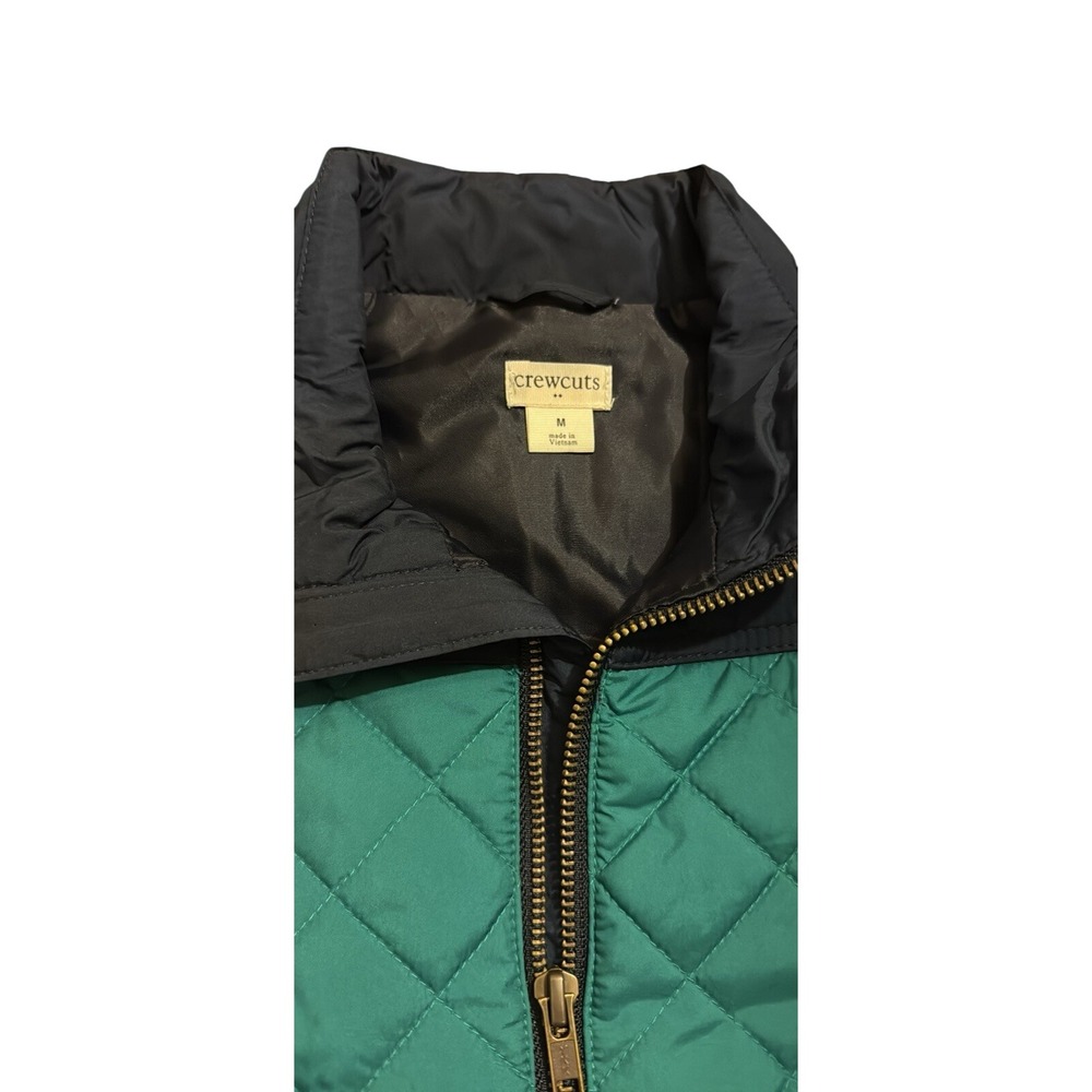 Crewcuts J.Crew Kids Quilted Puffer Vest Green Navy Blue Size M Medium Zip Up - Picture 2 of 3